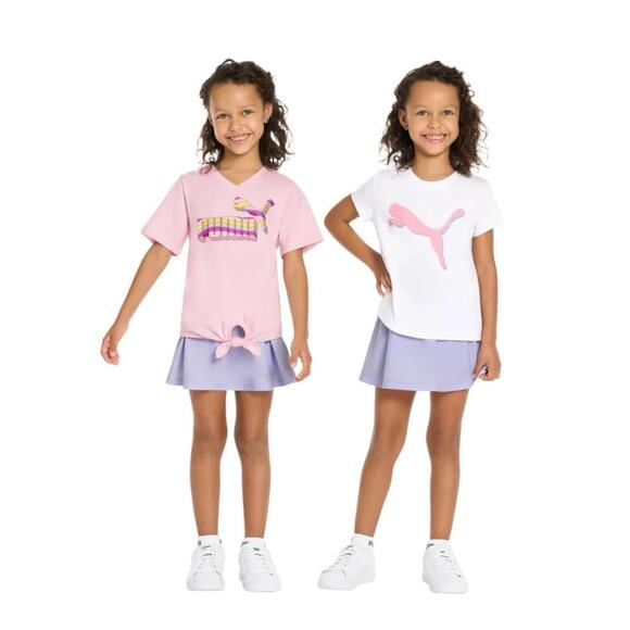 PUMA Kid Girls' 3-piece Active Set Size 6 Pink Purple Two T-Shirts Skort NEW - Picture 2 of 5